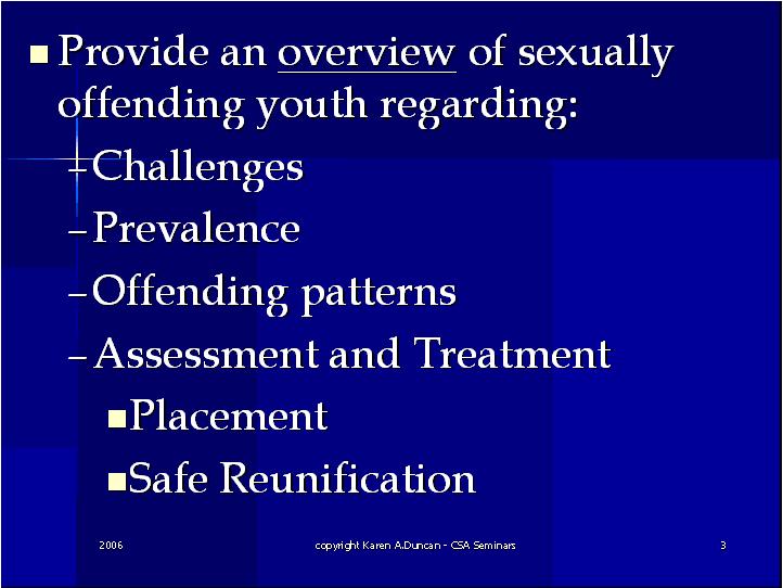 Provide and overview Juvenile Sex Offenders CEUs